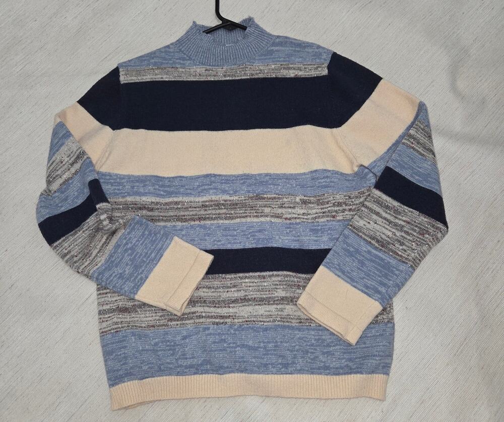 Vintage Unknown Brand Blue \ Beige Wool Like Sweater XXL but fit is more of a L